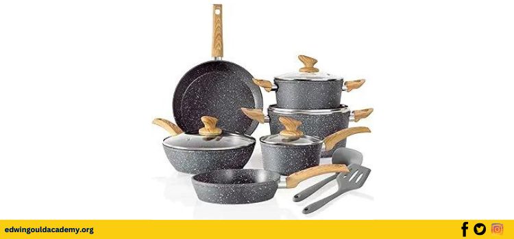 6 Kitchen Academy Induction Cookware Sets - 12 Piece Gray Cooking Pan Set